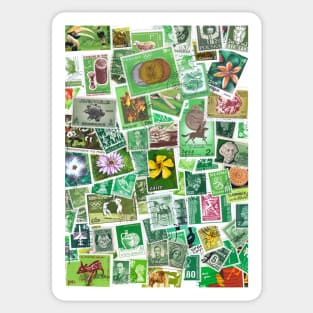 All over the world - green postage stamps Sticker